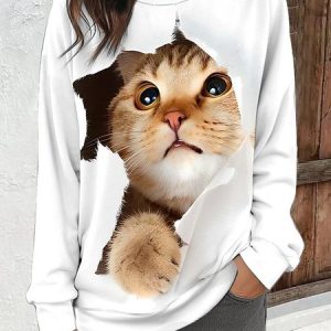 Casual Hoodie Floral Sweatshirt, Hoodies & Sweatshirts, color:Ivory|size:5XL, catalog Noracora shop