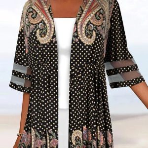 Women's Ethnic Lace Edge Regular Loose Kimono, Cardigans, color:Black|size:XXL, catalog Noracora shop