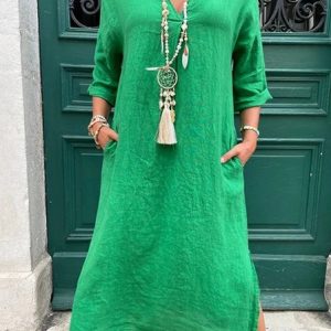 Women Striped Stand Collar Long Sleeve Comfy Casual Maxi Dress, Dresses, color:Green|size:XXL, catalog Noracora shop