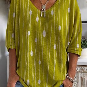 Casual Abstract Crew Neck Long Sleeve T-shirt, T-shirts, color:Yellow|size:3XL, catalog Noracora shop