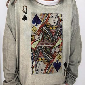 Casual Abstract Crew Neck Long Sleeve T-shirt, T-shirts, color:Gray|size:3XL, catalog Noracora shop