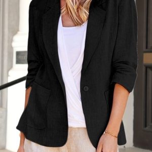 Women's Plain Regular Loose Blazer, Jackets, color:Black|size:3XL, catalog Noracora shop