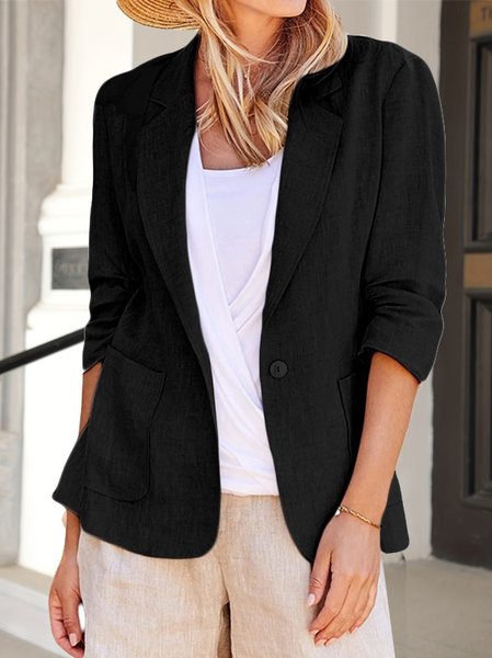 Plain Shawl Collar Casual Loose Blazer, JustFashionNow Blazers, color:Black|size:3XL,