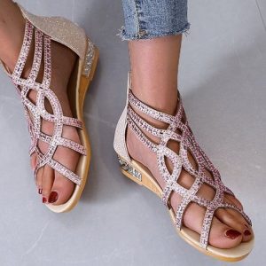 Casual Plain Zipper Low Heel Slide Sandals, Women shoes, color:Off White|size:43, catalog Noracora shop