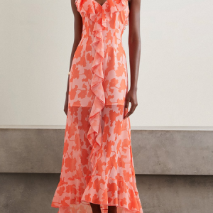Women Leaf V Neck Sleeveless Comfy Vacation Maxi Dress, Dresses, color:Orange|size:XL, catalog Noracora shop