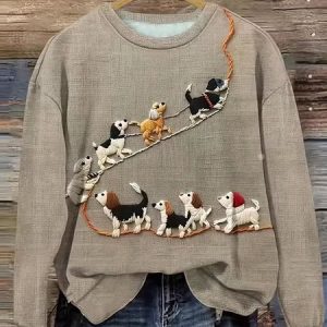 Women's Crew Neck Animal Casual Spring/Fall Long Sleeve Sweatshirt, JustFashionNow Sweatshirts & Hoodies, color:Light Khaki|size:XXL,