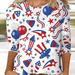 Casual America Flag Crew Neck Half Sleeve T-shirt, T-shirts, color:Color5|size:5XL, catalog Noracora shop
