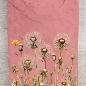 Casual Dandelion Crew Neck Short Sleeve T-shirt, T-shirts, color:Pink|size:3XL, catalog Noracora shop