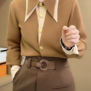Regular Fit Urban Color Block Regular Sleeve Shirt Collar Shirt, Blouses and Shirts, color:Coffee|size:XXL, Stylewe