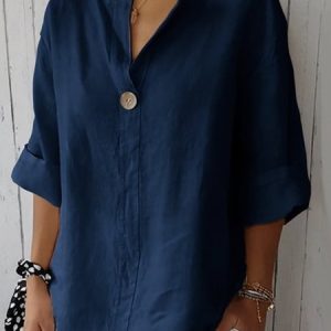 Cotton Loose V Neck Casual Blouse, Blouses, Lilicloth.com
