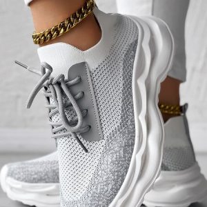 Casual Plain Lace-Up Flat Heel Slip On, Sneakers&Athletic, color:Gray|size:40, catalog Noracora shop