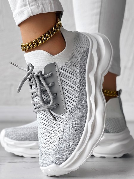 Casual Plain All Season Flyknit Sneakers, JustFashionNow Sneakers, color:Gray|size:40,