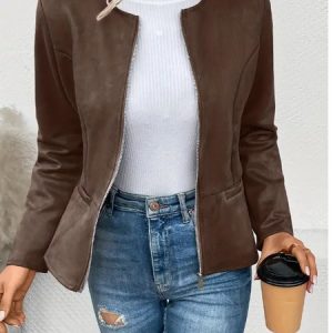 Women's Plain Regular Loose Jacket, Jackets, color:Coffee|size:XXL, catalog Noracora shop