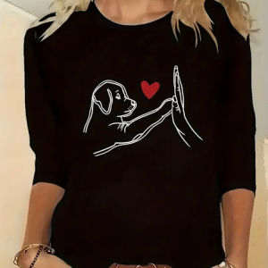 Casual Dog Crew Neck Long Sleeve T-shirt, T-shirts, color:Black|size:XXL, catalog Noracora shop