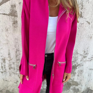 Women's Plain Regular Loose Jacket, Outerwear, color:Deep Pink|size:5XL, catalog Noracora shop