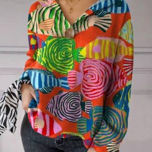 Hoodie Long Sleeve Floral Regular Loose Blouse For Women, Blouses, color:Red|size:3XL, catalog Noracora shop