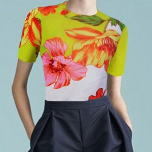 Casual Regular Fit Floral Crew Neck T-Shirt, Tees, color:Green|size:XXL, Stylewe