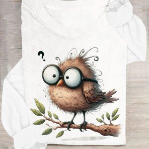 Casual Bird Crew Neck Long Sleeve T-shirt, T-shirts, color:White|size:3XL, catalog Noracora shop