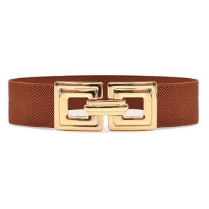 Geometric Hollow Out Metal Buckle Stretch Girdle, JustFashionNow Belts, color:Tan|size:One-size,