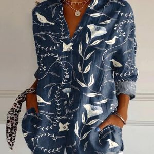 Shirt Collar Short Sleeve Floral Regular Loose Shirt For Women, Shirts, color:Blue|size:XXL, catalog Noracora shop