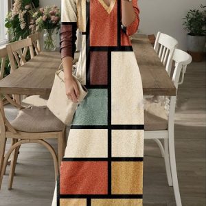 Women Abstract Graphic V Neck Long Sleeve Comfy Casual Maxi Dress, Maxi, color:Color1|size:3XL, catalog Noracora shop