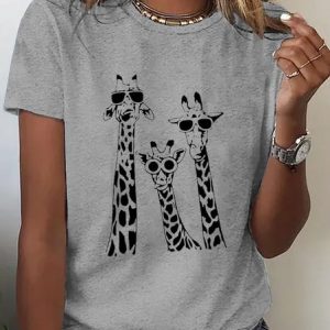 Casual Deer Cotton Crew Neck T-Shirt, T-shirts, Lilicloth.com