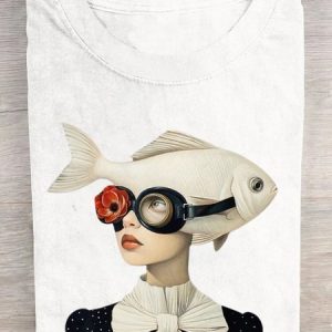 Casual Abstract Crew Neck Short Sleeve T-shirt, T-shirts, color:White|size:3XL, catalog Noracora shop