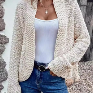 Women Wool/Knitting Striped Long Sleeve Comfy Casual Cardigan, Sweaters, color:Apricot|size:XL, catalog Noracora shop