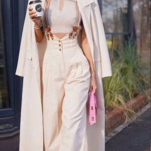 Elegant Shawl Collar Pocket Stitching Plain Regular Sleeve Trench Coat, Trench Coats, color:Apricot|size:XXL, Stylewe