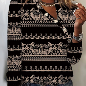 Long Sleeve Ethnic Regular Regular Fit Blouse For Women, Blouses, color:Black|size:XXL, catalog Noracora shop