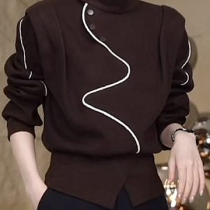 Daily Stand Collar Color Block Casual Buttoned Sweatshirt, Hoodies and Sweatshirts, color:Coffee|size:XXL, Stylewe