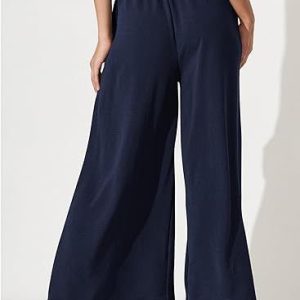 Casual Plain Ankle Pants Knot Front Pants Business Pants, Pants, color:Deep Blue|size:XL, catalog Noracora shop