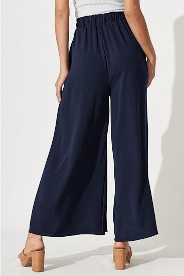 Women's H-Line Straight Pants Daily Going Out Pants Casual Knot Front Plain Spring/Fall Pants, JustFashionNow Pants, color:Deep Blue|size:XL,