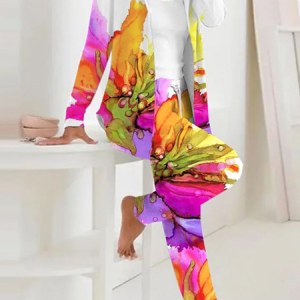 Women's Floral Daily Going Out Two Piece Set Long Sleeve Casual Spring/Fall Coat With Pants Matching Set, JustFashionNow Suit Set, color:Rose Red|size:XXL,