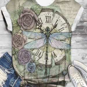 Casual Floral Crew Neck Short Sleeve T-shirt, T-shirts, color:Light Khaki|size:XXL, catalog Noracora shop