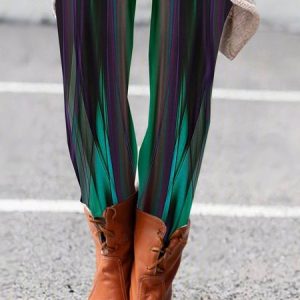 Casual Abstract Long Leggings, Leggings, color:Black-green|size:XXL, catalog Noracora shop