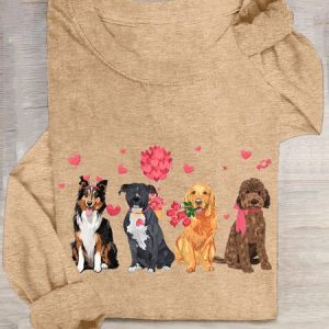 Casual Dog Crew Neck Long Sleeve T-shirt, T-shirts, color:Khaki|size:3XL, catalog Noracora shop