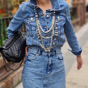 Shirt Collar Plain Long Sleeve Casual Regular Sleeve Denim Shirt, Blouses and Shirts, color:Denim Blue|size:XXL, Stylewe