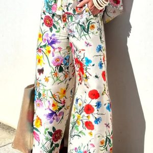 Vacation High Waist Floral Fashion Wide leg Pants, Pants, color:As Picture|size:XXL, Stylewe