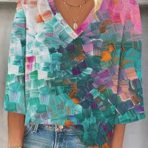 V Neck Floral Loose Casual Blouse, Blouses, Lilicloth.com