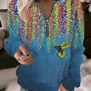 Casual Crew Neck Floral Sweatshirt, Hoodies & Sweatshirts, color:Blue|size:XXL, catalog Noracora shop