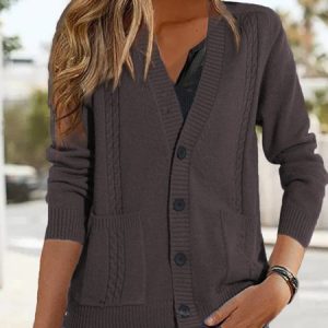 Women Wool/Knitting Plain Long Sleeve Comfy Casual Cardigan, Sweaters, color:Coffee|size:4XL, catalog Noracora shop