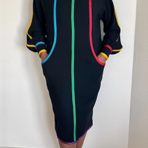 Loose Color Block Urban Raglan Sleeves Crew Neck Long Sleeve Loose Midi Dress, Midi Dresses, color:Black|size:XXL, Stylewe