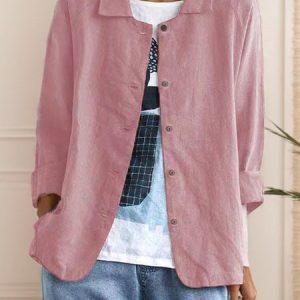 Women's Plain Zipper Regular Loose Jacket, Outerwear, color:Pink|size:XXL, catalog Noracora shop