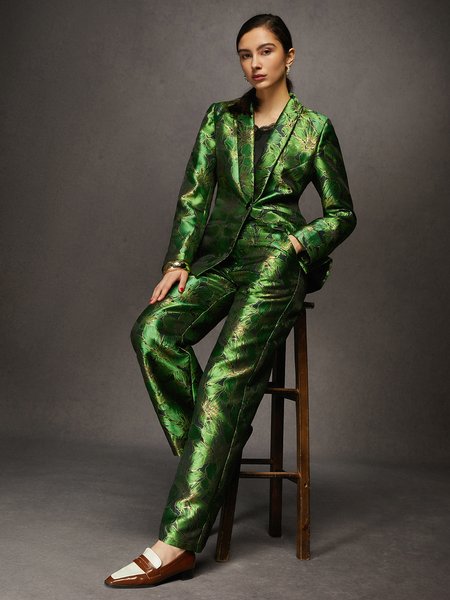 Floral Urban Satin Fashion Pants, Pants, color:Green|size:XXL, Stylewe