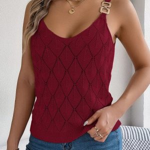 Casual Spaghetti Plain Tank Top, Tanks & Camis, color:Wine Red|size:XL, catalog Noracora shop