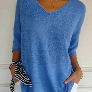 Women Yarn/Wool Yarn Plain Three Quarter Sleeve Comfy Casual Sweater, Sweaters, color:Blue|size:3XL, catalog Noracora shop