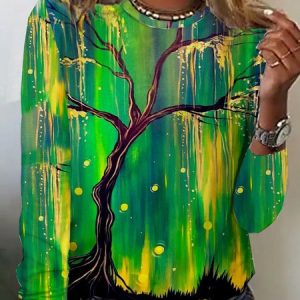 Casual Crew Neck Loose Jersey T-Shirt, Long sleeves, Lilicloth.com