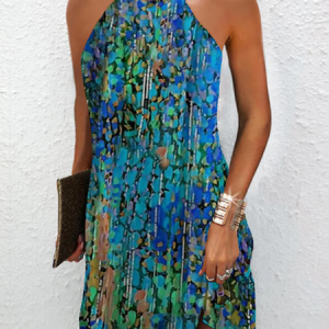 Women Abstract Halter Sleeveless Comfy Casual Mini Dress, Short, color:Multicolor|size:XXL, catalog Noracora shop