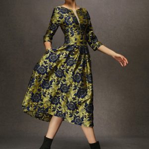 Elegant Floral Midi Dress with Pocket, Midi Dresses, color:As Picture|size:XXL, Stylewe